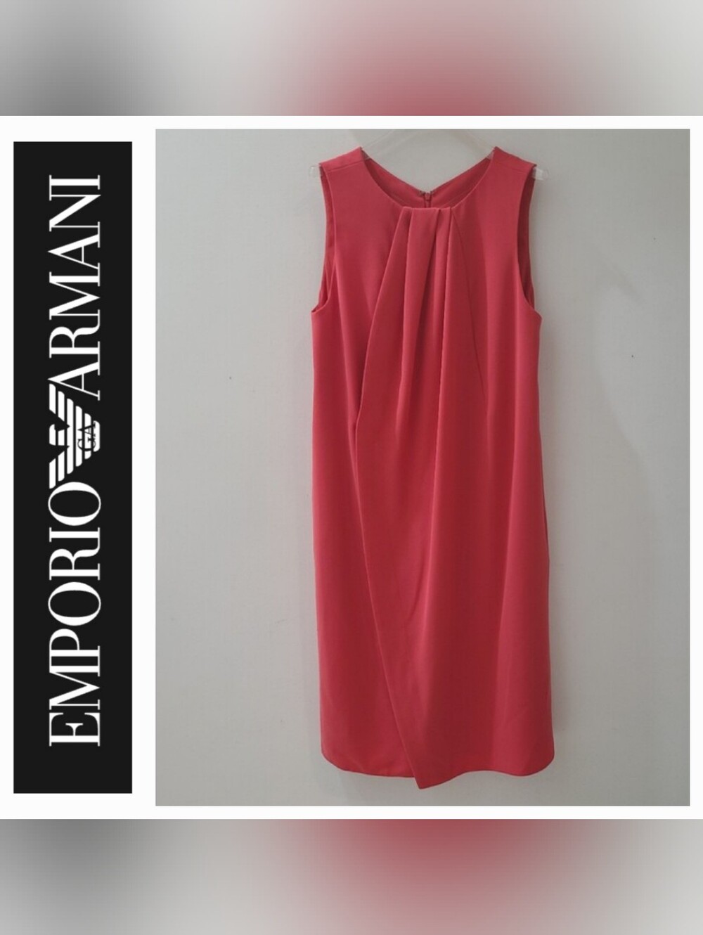 Emporio Armani Draped Waterfall Sleeveless Shift Dress Coral Red Sz 8